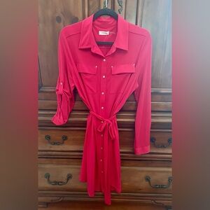 Calvin Klein Pink Button-Up Dress 👗 with long and half sleeves and gold buttons